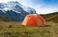 Camping tent in swiss alps Royalty Free Stock Photo