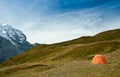 Camping tent in swiss alps Royalty Free Stock Photo