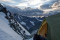 Camping tent on top of mountain. Altai, Belukha district Royalty Free Stock Photo