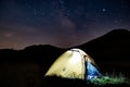 Camping in tent under Milky Way in Monte Negro, Europe