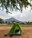 Camping and tent under the tree in sand dunes of thar desert