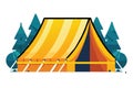 Camping Tent Vector Illustration with Pine Trees Background Royalty Free Stock Photo