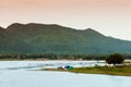 Camping at Blue lake of Yang Chum Water reservior evening summer sky - Thailand Royalty Free Stock Photo