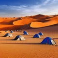 Camping tents in desert, travel, destination scenics
