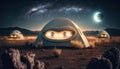 Camping tents with extraterrestrial faces design, alien camping. Generative AI