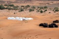Camping tents in sahara desert Royalty Free Stock Photo