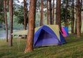 Camping tents near lake Royalty Free Stock Photo