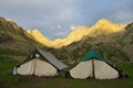 Camping tents near the lakes at the Kashmir Great Lakes trek