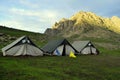 Camping tents near the lakes at the Kashmir Great Lakes trek