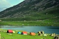 Camping tents at the Nundkol lake in Sonamarg, Kashmir, India Royalty Free Stock Photo