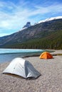 Camping Tents Wilderness Beach Mountain Blue Lake Canadian Rockies