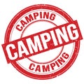 CAMPING text written on red round stamp sign