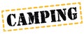 CAMPING text written on yellow-black stamp sign