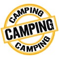 CAMPING text on yellow-black round stamp sign