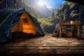 Camping themed background adds character to an empty desk space Royalty Free Stock Photo