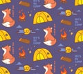 Camping themed seamless background with fox