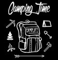 Camping time illustration, fully scalable. Use it for T-shirt print, change colours and text. Vector pattern.