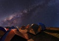 Camping on the top of the mountain under the clear milky way