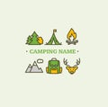 Camping Tourism Hiking Concept. Vector