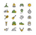 Camping Tourism Hiking Icon Set. Vector