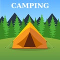 Camping tourist tent on forest landscape Royalty Free Stock Photo