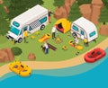 Camping Tourists Isometric Composition Royalty Free Stock Photo
