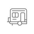 Camping trailer, caravan, camper line icon.