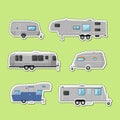 Camping trailer isolated labels set