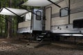 Camping trailer set up for a weekend in North Carolina