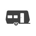 Camping, travel or camper trailer, caravan bold black silhouette icon isolated on white. Campervan.