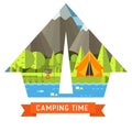 Camping Travel Flat Concept Contour Landscape Royalty Free Stock Photo