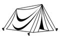 Camping travel tent equipment cartoon in black and white