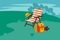 Camping and Traveling. A home among the trees, a holiday trip. Life in the forest folding chair, campfire, tent, camping