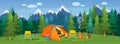 Camping travelling picturesque landscape illustration