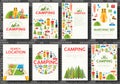 Camping trip cards set. Hiking template of flyear, magazines, posters, book cover, banners. Trave tourl infographic
