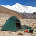 Camping under mount cho oyu nepal himalayas mountains Royalty Free Stock Photo