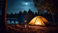 Camping under the stars, nature tranquil beauty generated by AI