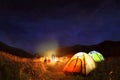 Camping under the stars at night