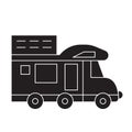 Camping van black vector concept icon. Camping van flat illustration, sign Royalty Free Stock Photo