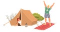 Camping vector happy couple rest in tent camp Royalty Free Stock Photo