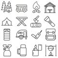 Camping vector icon set. hike illustration sign collection. tourism symbol or logo.