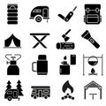 Camping vector icon set. hike illustration sign collection. tourism symbol or logo.