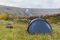 Camping with a view over mountain landscape, Lapland, Sweden Royalty Free Stock Photo