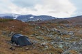 Camping with a view over mountain landscape, Lapland, Sweden Royalty Free Stock Photo