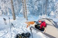 Camping during winter hiking in Carpathian mountains Royalty Free Stock Photo