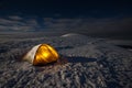 Camping during winter hiking in Carpathian mountains Royalty Free Stock Photo