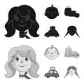Camping, woman, boy, bag .Family holiday set collection icons in black,monochrome style vector symbol stock illustration