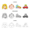 Camping, woman, boy, bag .Family holiday set collection icons in cartoon,outline,monochrome style vector symbol stock