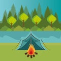 Camping zone with tent and campfire