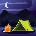 Camping zone with tent and nightscape